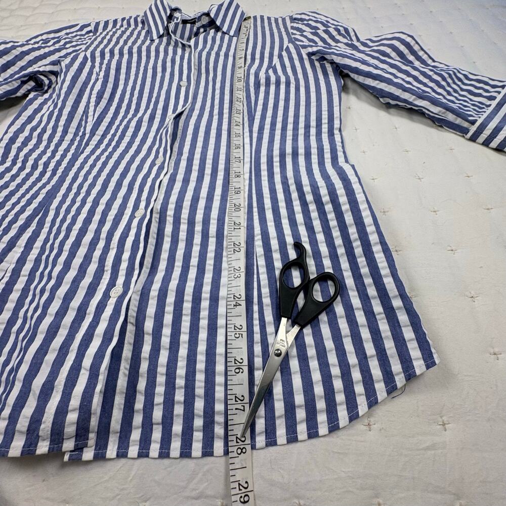 Lafayette 148 Seersucker Blouse Women's 6 Blue White - Picture 7 of 9